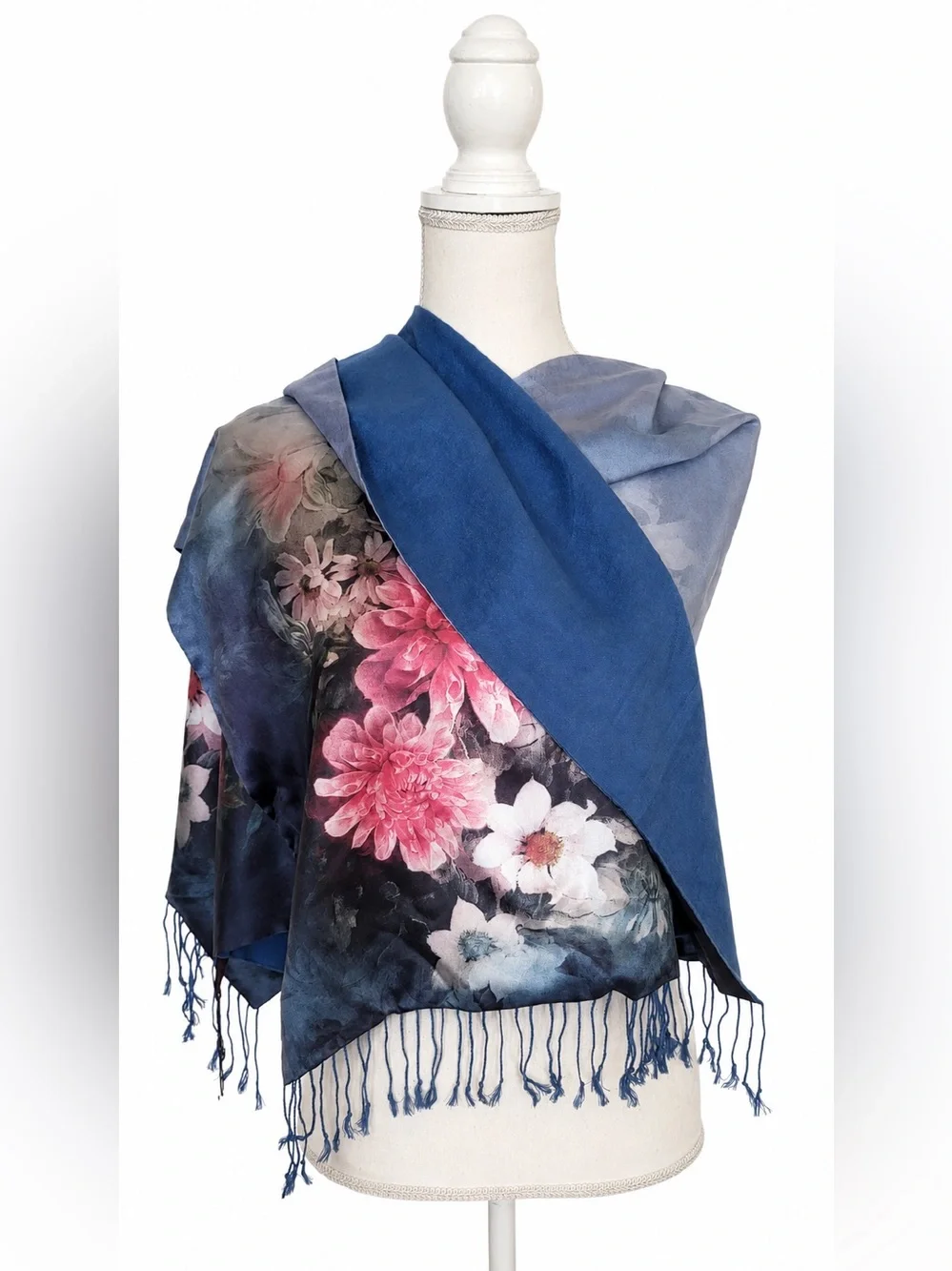 Story of Shanghai 100% Natural Mulberry Silk Floral Fringe Scarf Wrap OS NWT